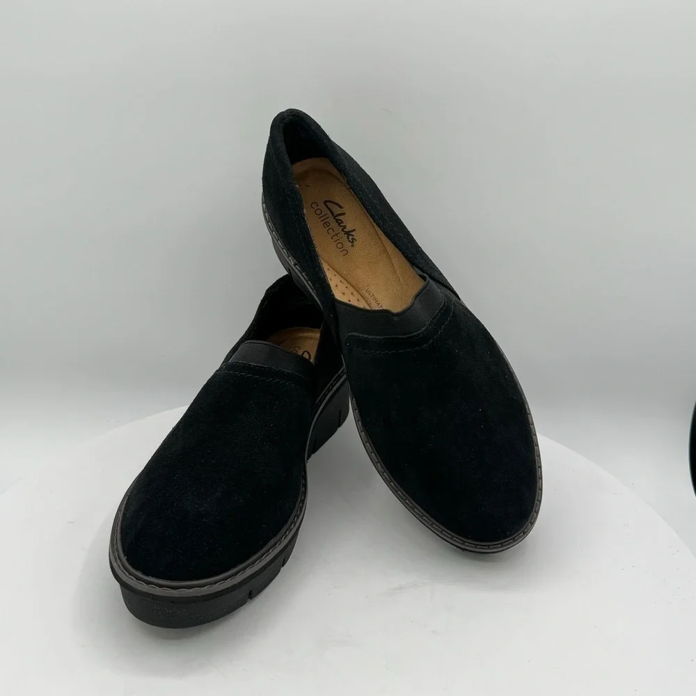 Clarks Airabell Suede Mid Loafer Womens Black Shoes Size 8‎ Wide NEW